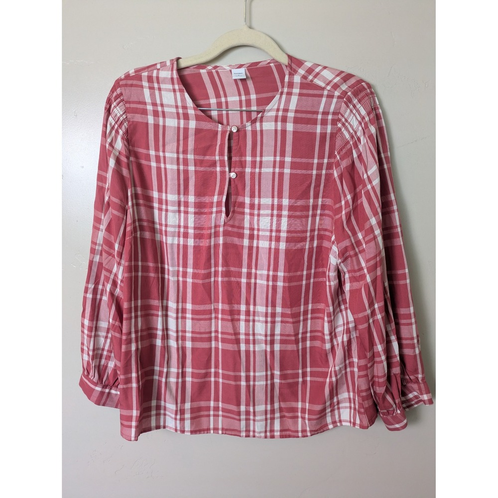 Old Navy Women's Size M Red White Plaid Tunic Blouse